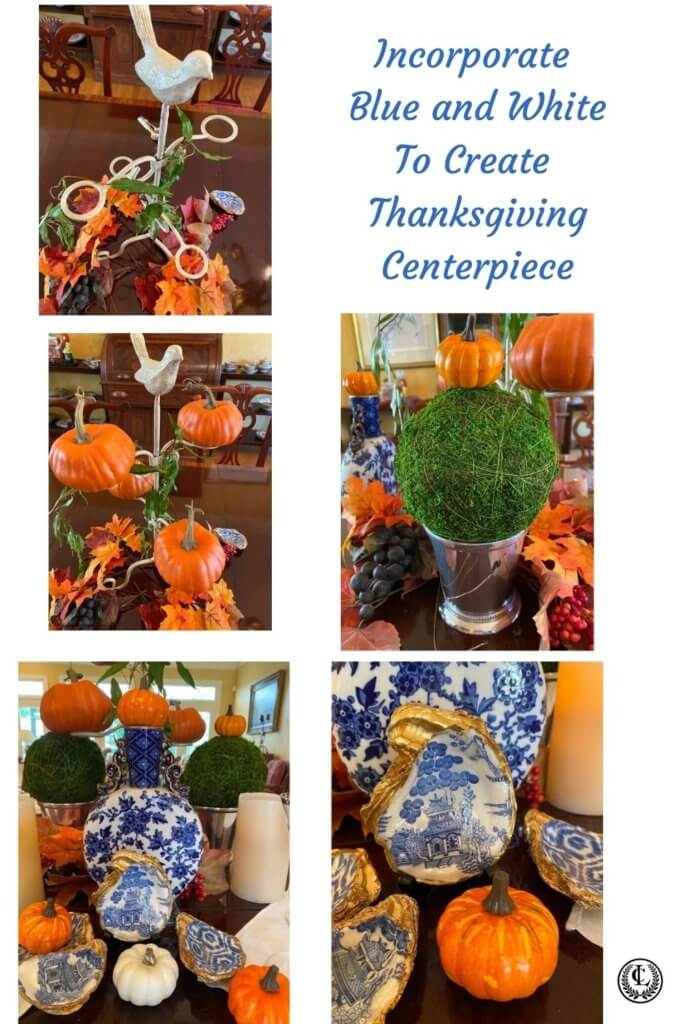 Blue and white decorate creates Fresh Thanksgiving centerpiece