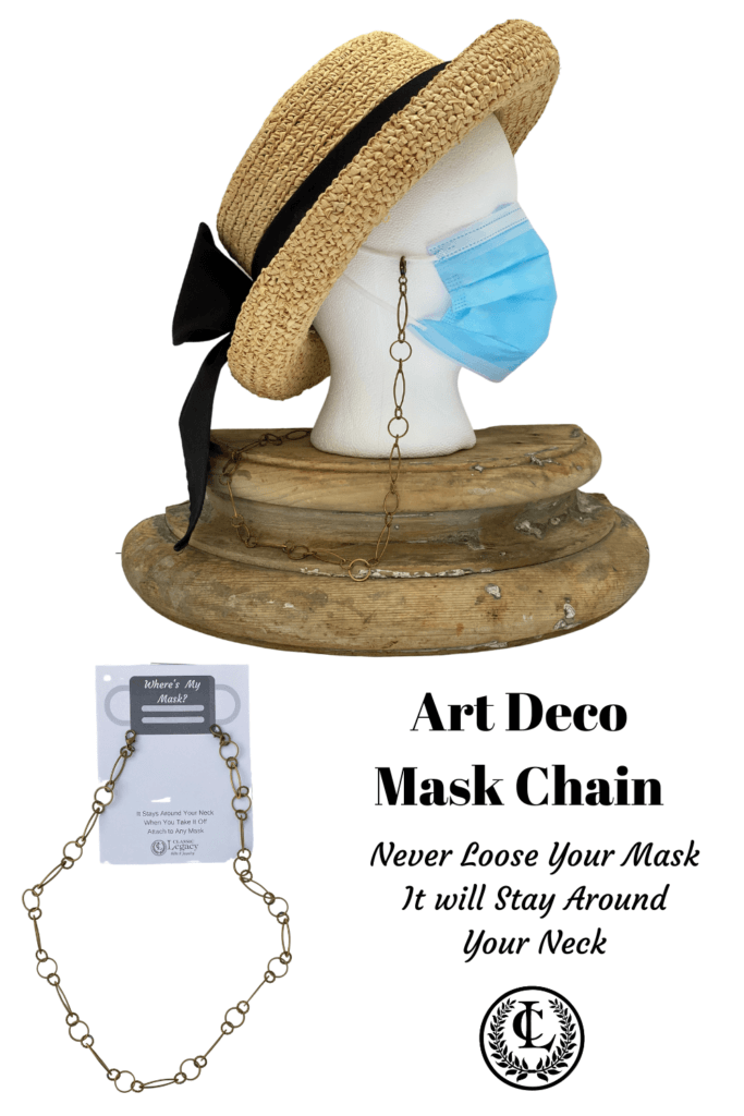 antique brass art deco mask chain