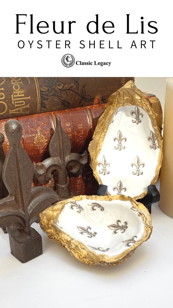 fleur de lis oyster shell art and jewelry dish