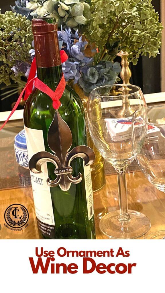 fleur de lis ornament used as wine bottle decoration
