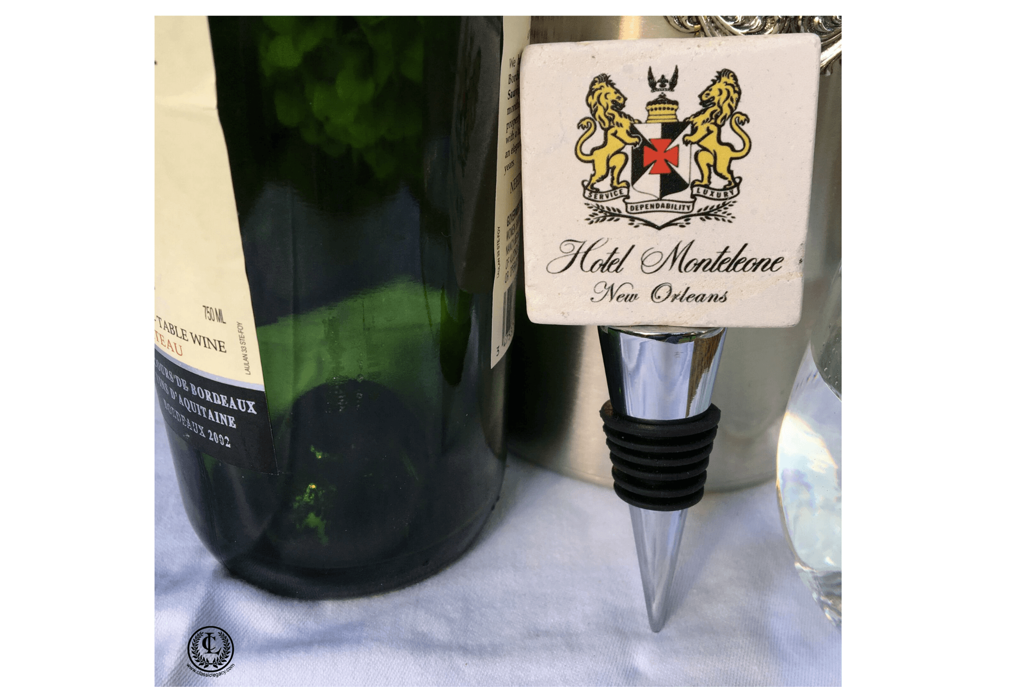 Custom Marble Bottle Stopper with image of Hotel Monteleone
