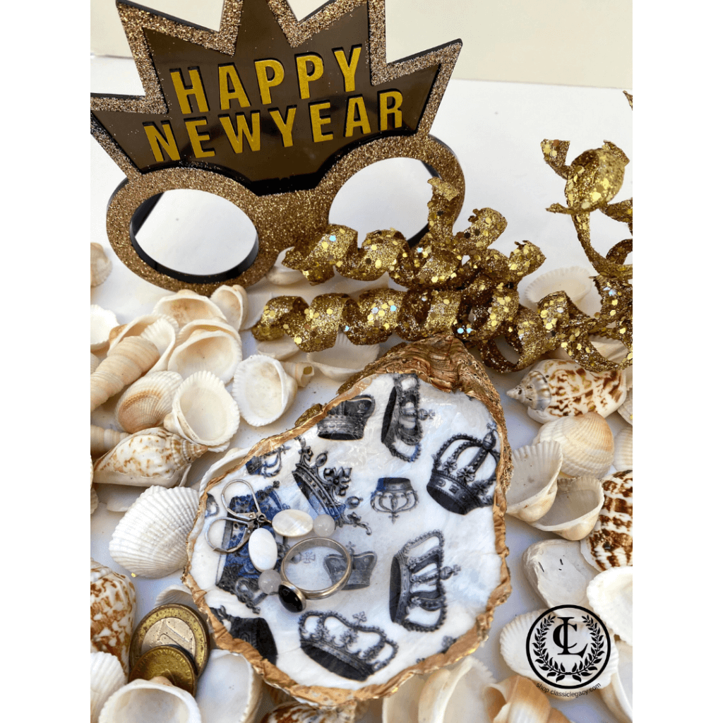 New Years Gift for royalty includes the Classic Legacy handcrafted oyster shell art.
